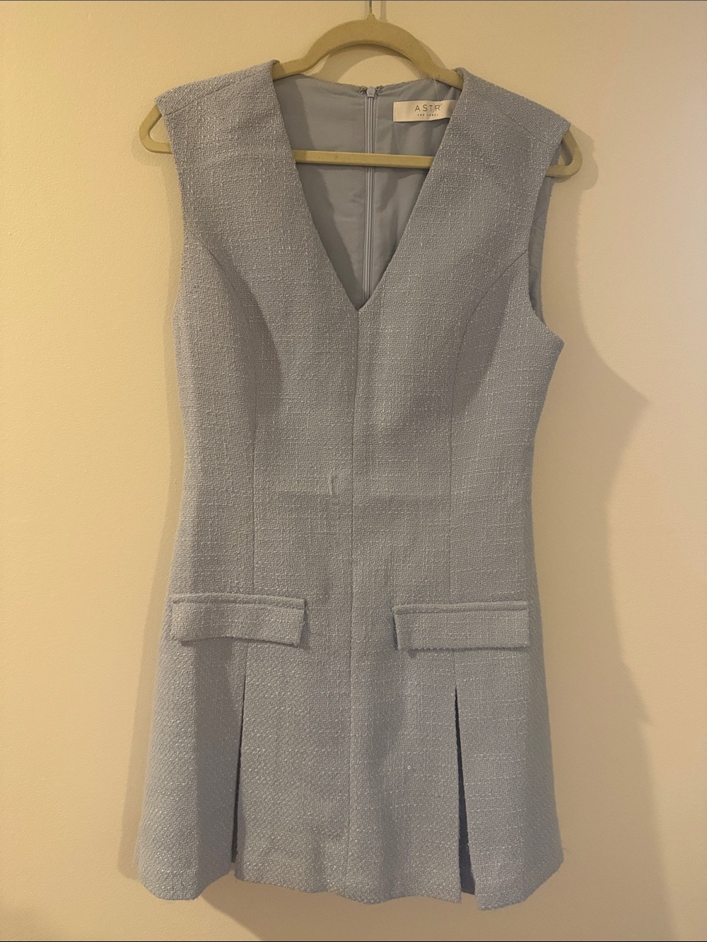 Astr Light Blue V-Neck Textured Mini Dress